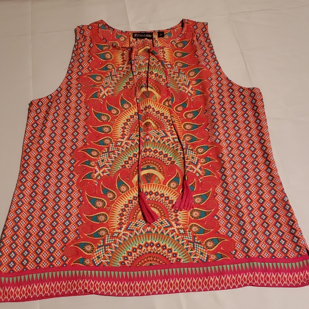 7th Avenue NY & Co Orange Print Sleeveless Top